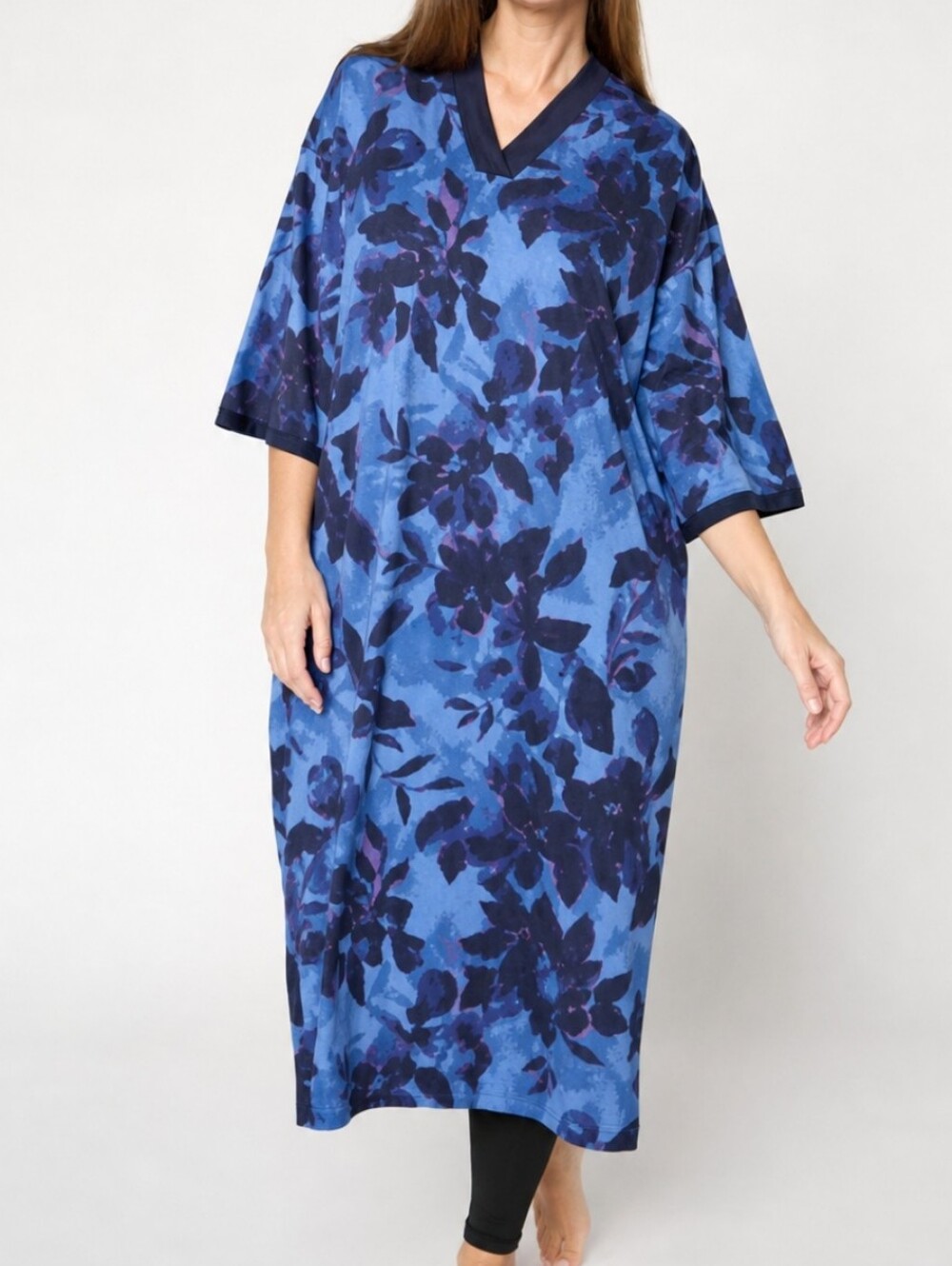 Stan Herman Sueded Jersey Caftan Maxi Dress Mumu House Dress Pockets Soft Cozy